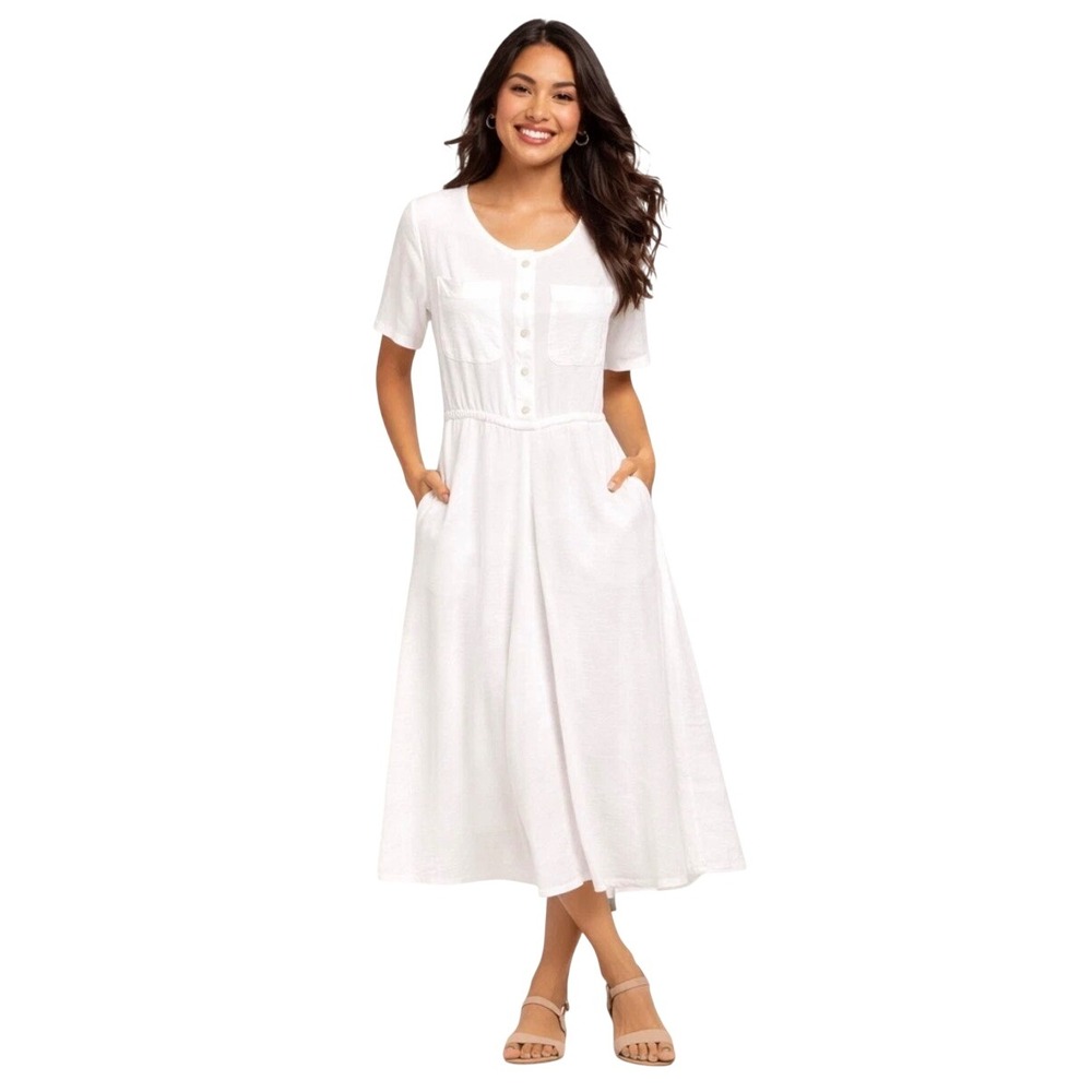 Vintage Banana Republic 100% Cotton Ventilated Dress | White Button Front | b